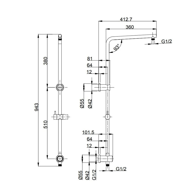 TP 1315BB  KENZO Multifunction Shower Rail in Brushed Brass