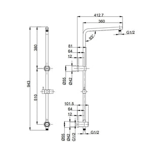 ZENMO Showers TP 1315BB  KENZO Multifunction Shower Rail in Brushed Brass